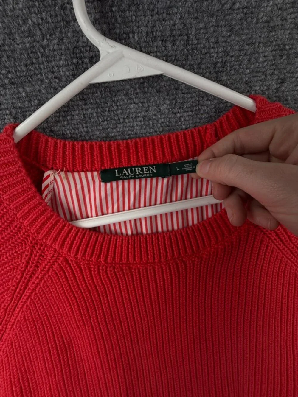 Lauren Ralph Lauren Women Preppy Shirt Lined Sweater Red Orange Large Preppy
